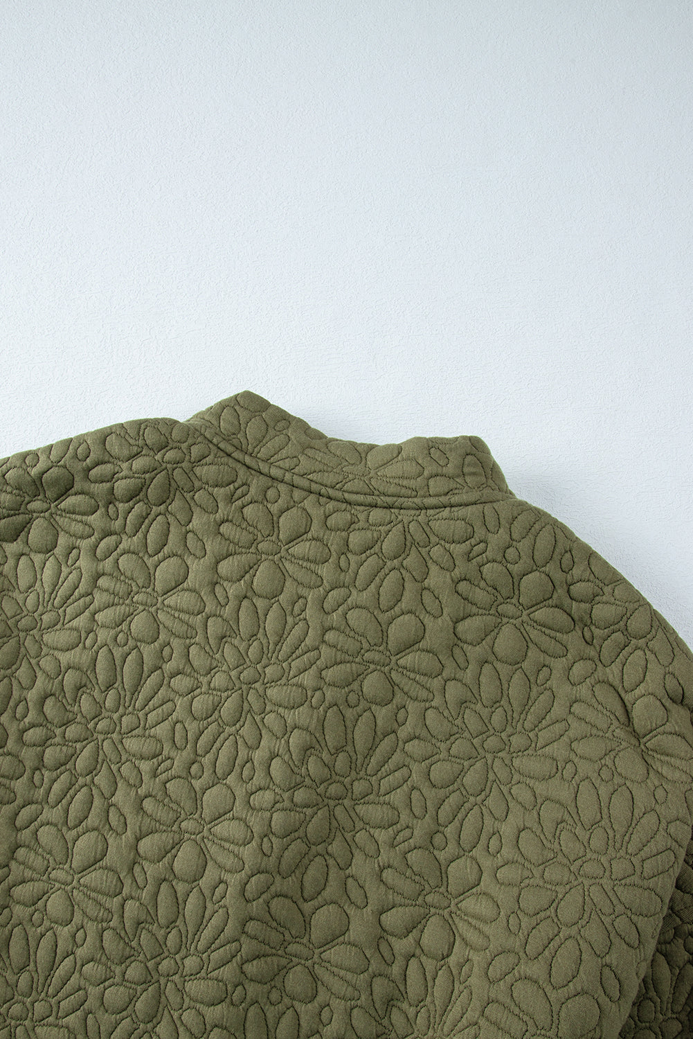 Jungle Green Plain Floral Embossed Zip Up Jacket