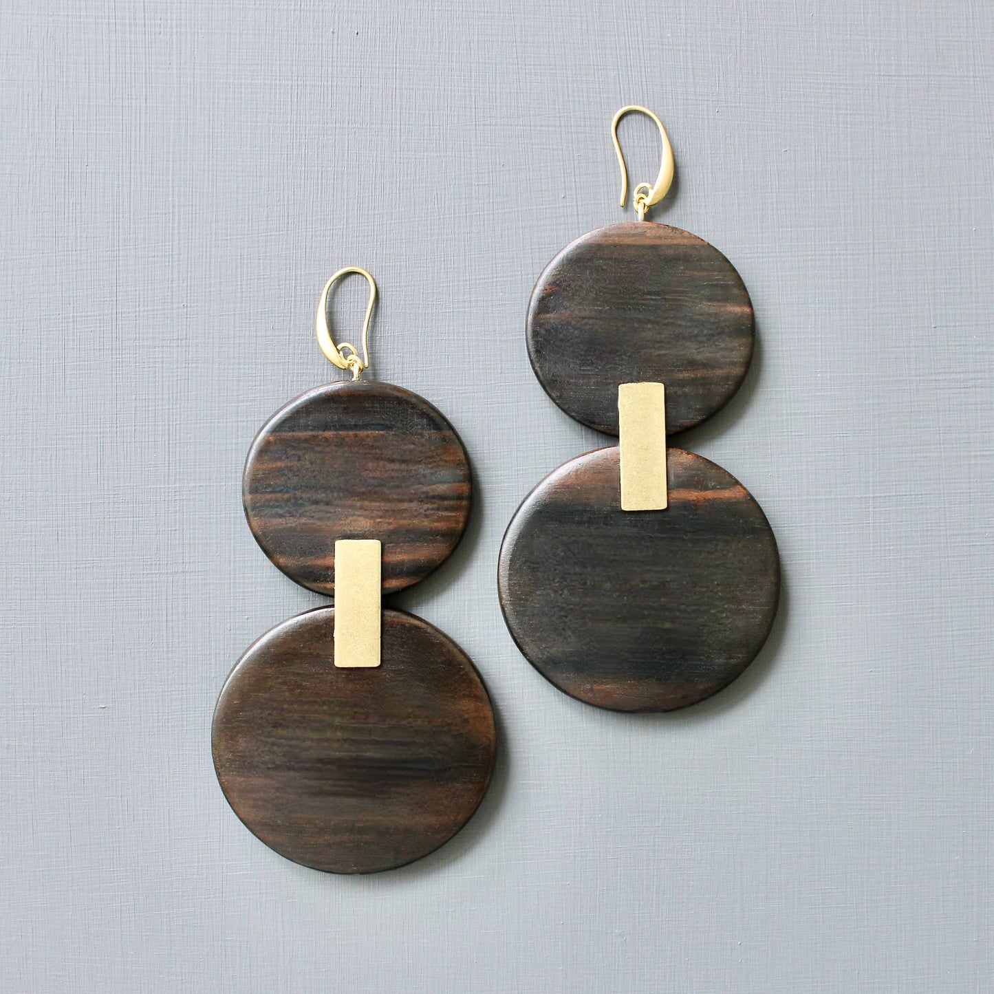 Ebony wood shoulder duster earrings