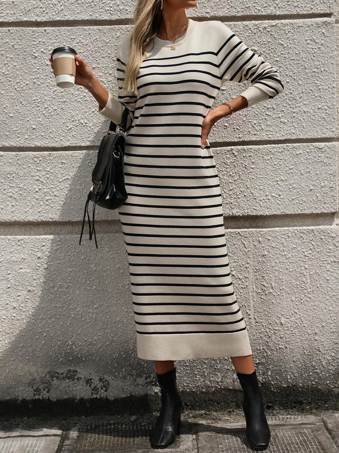 Black/White Striped Knit Dress