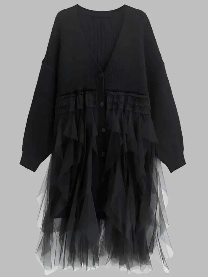 Madonna Collection Tulle Trim Sweater Dress