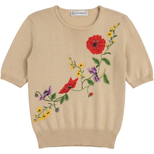 Vintage Evan-Picone Floral Embroidered Short Sleeve Sweater