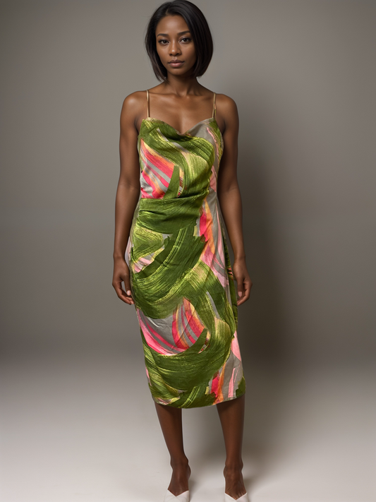 Olive Abstract Slip Dress